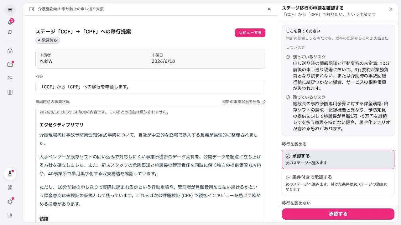 申請と想定問答の画面